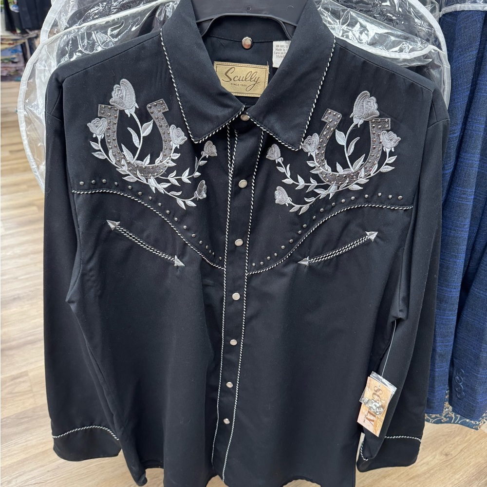 Scully Black Shirt with White Embroidery